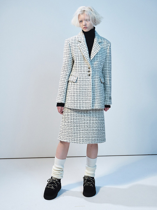 WOOL HOURGLASS JACKET CHECK_WHITE