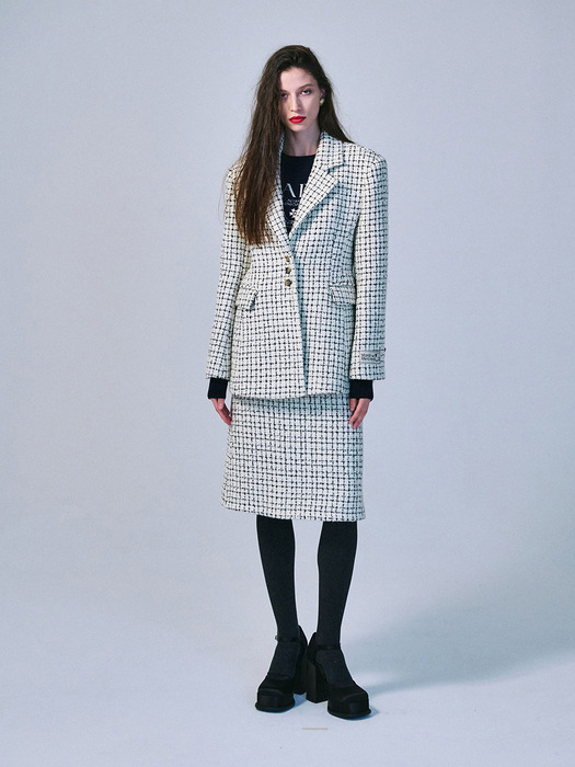 WOOL HOURGLASS JACKET CHECK_WHITE