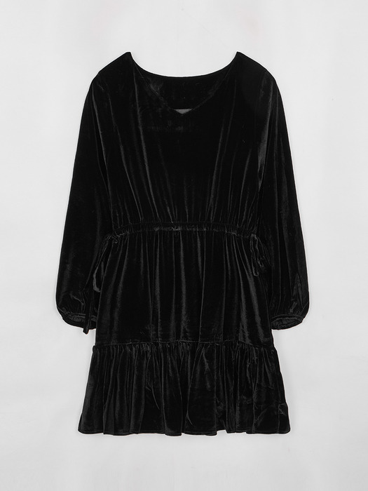 Velvet Shirring Mini Dress Black