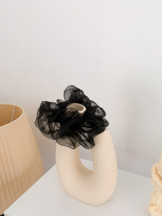 Black Hair Scrunchie With Pearl