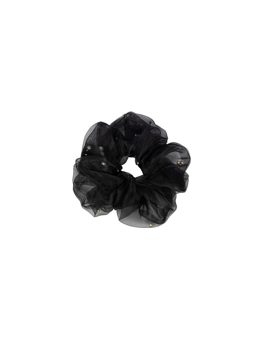 Black Hair Scrunchie With Pearl