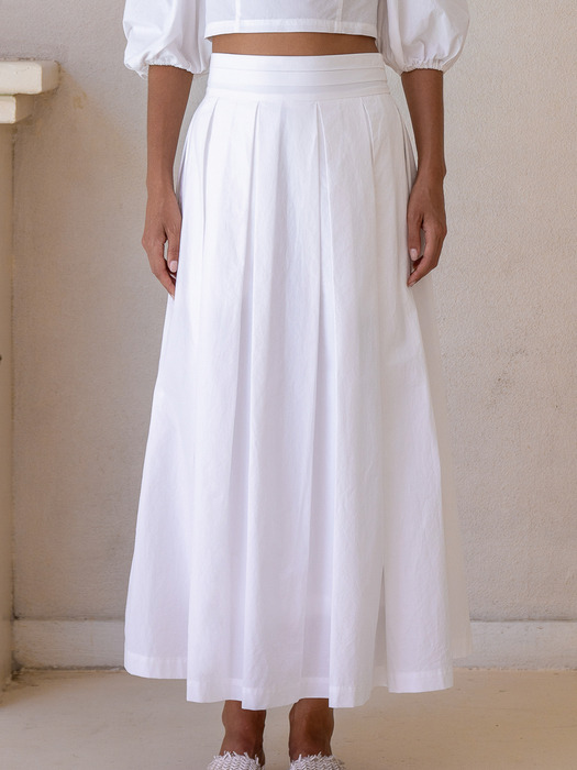 Isla White Pleated Maxi Skirt