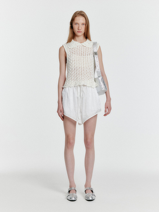 YELT Cable Knit Collared Top - Ivory