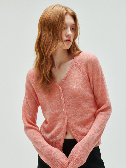 multi mohair embroidery cardigan-pink