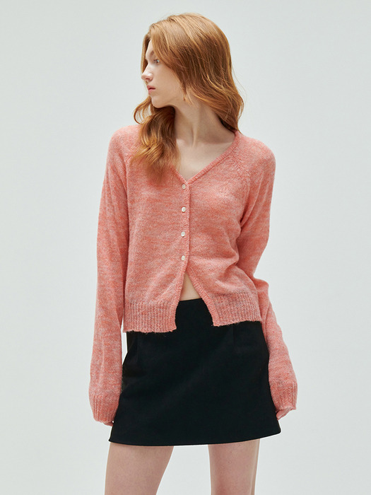 multi mohair embroidery cardigan-pink