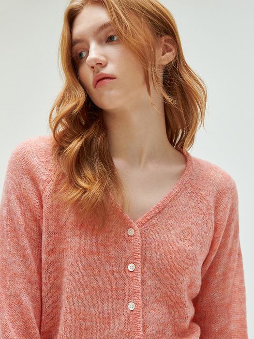 multi mohair embroidery cardigan-pink