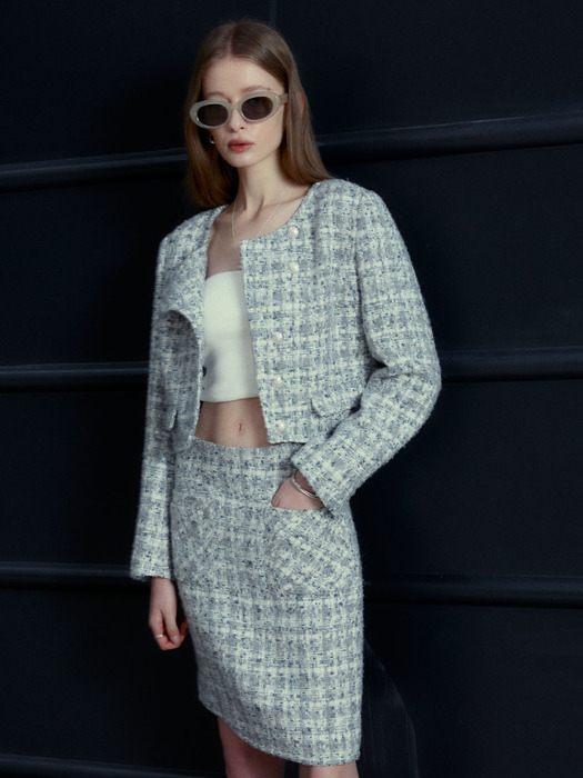 KOOLHAAS Asymmetric Cropped Tweed Jacket_Gray