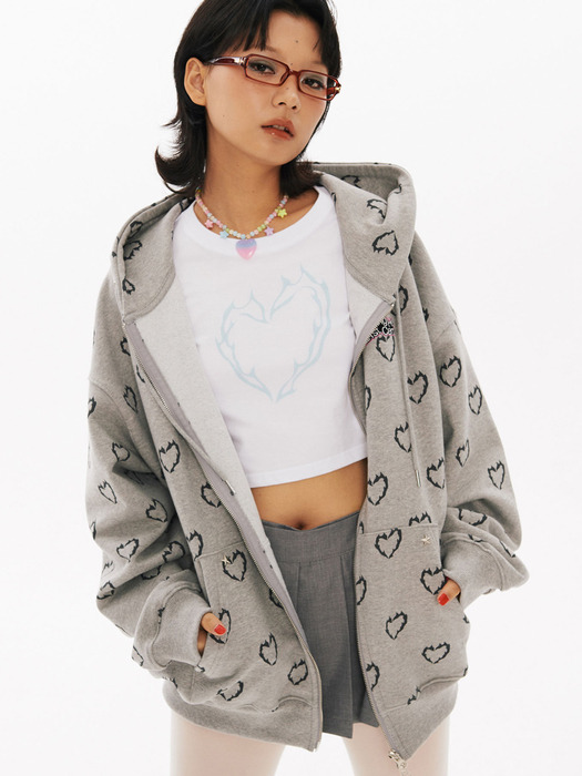 BN Heart Pattern Hood zip-up [Melange Grey]