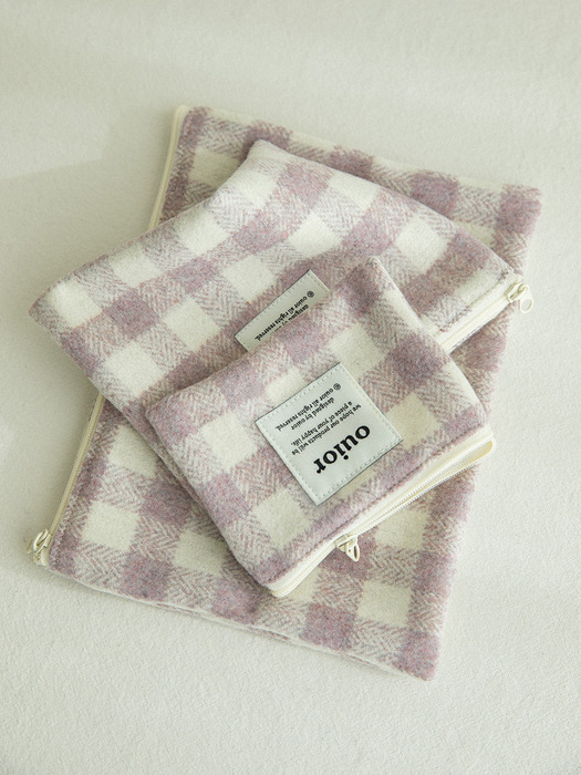ouior flat pouch_wool check french lilac