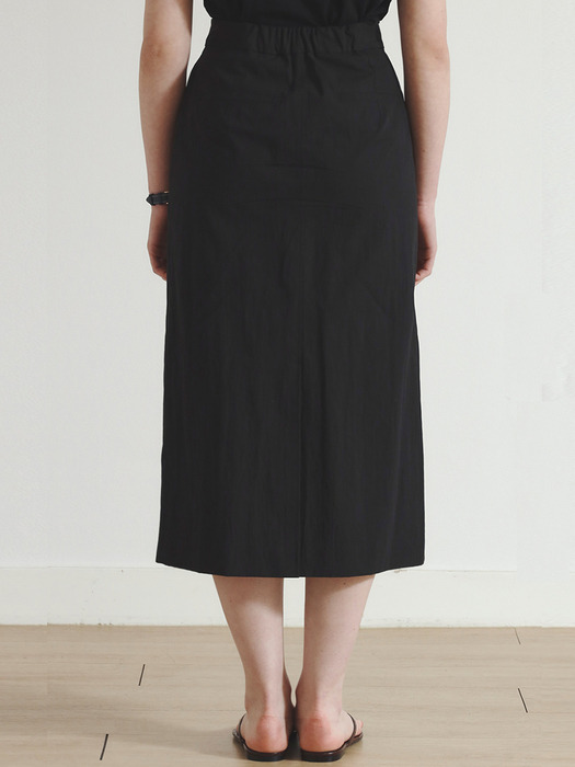 [ISABEL] Bending slit cotton skirt_black