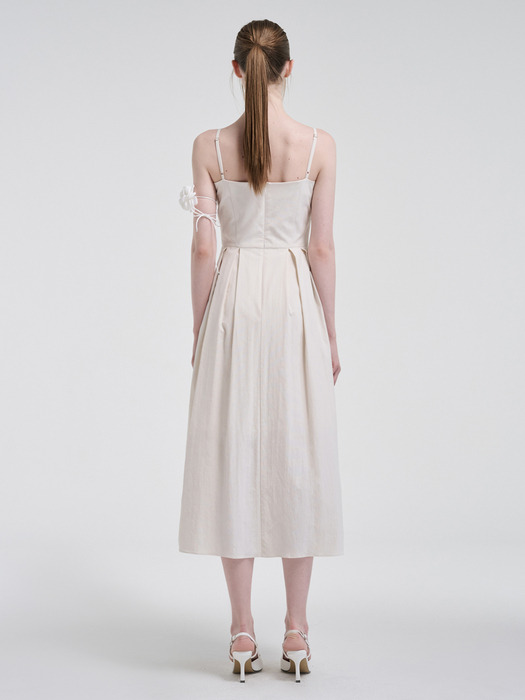 Slip Texture Blend Pleats Dress, Cream Ivory