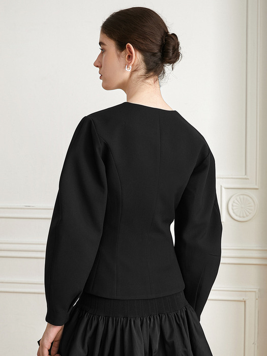 YY_Black v-neck puff Jacket