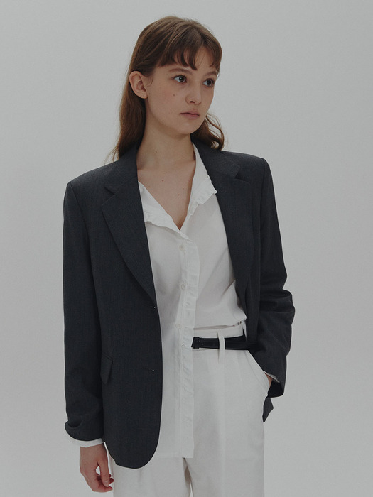 2 button wool semi overfit tailored jacket(grey)