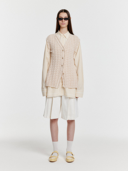 YUTA Lace Textured Knit Vest - Cream/White