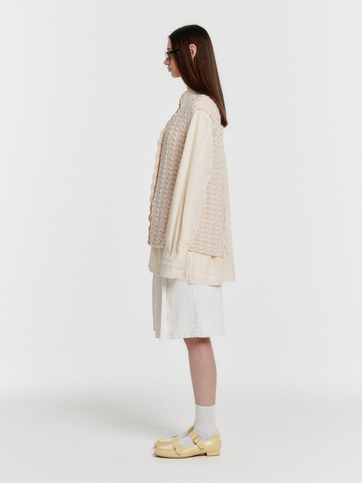 YUTA Lace Textured Knit Vest - Cream/White