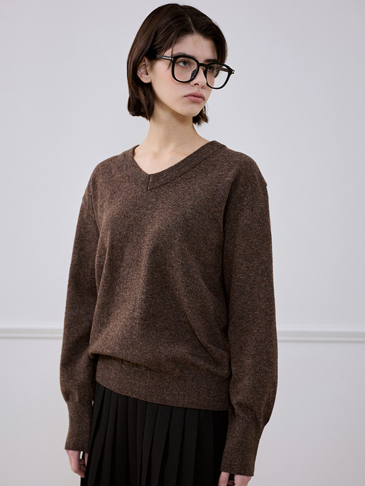 Wool Blended Vneck Knit [Brown]