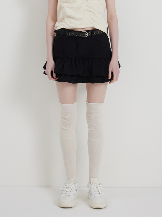 BLACK DOUBLE PLEATED MINI-SKIRT