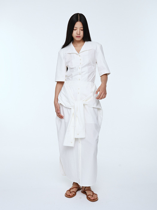 Organic Cotton Shirt Detail Long Skirt _ White