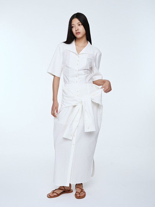 Organic Cotton Shirt Detail Long Skirt _ White