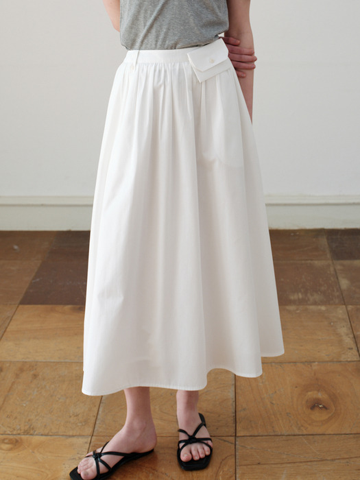 comos 1096 detachable pocket cotton shirring skirt (white)