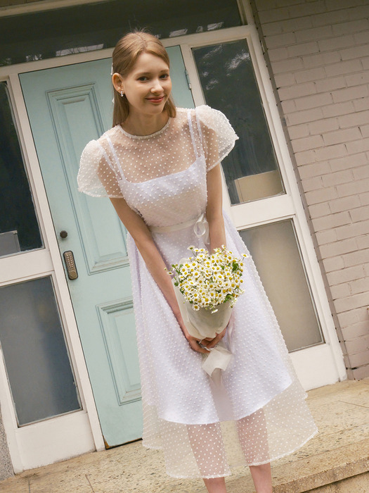 DAISY See-through Petal sleeve Lace dress_white