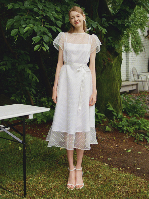 DAISY See-through Petal sleeve Lace dress_white