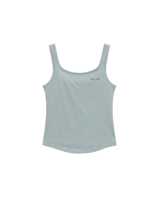 SQUARE NECK SLEEVELESS LOGO TOP IN LIGHT BLUE