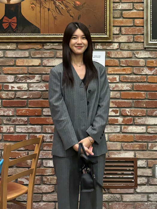 [단독] WOOL STRIPE NOCOLLAR BLAZER_LIGHT GRAY