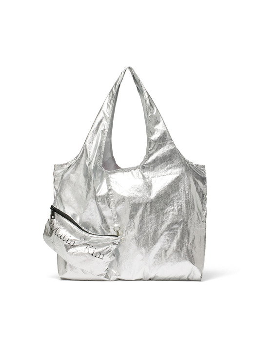 MATIN CRACKED LOGO GLOSSY ECOBAG IN SILVER