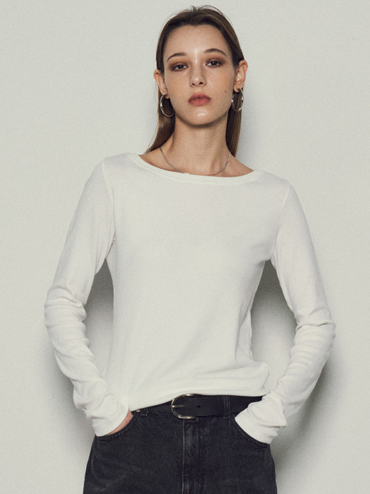 [Assential]Basic Slim Boat Neck T-Shirt_CTT333(Ivory)