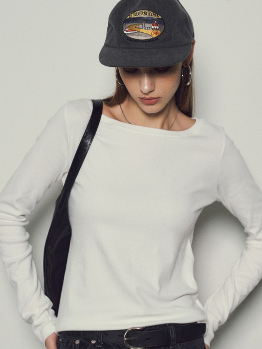 [Assential]Basic Slim Boat Neck T-Shirt_CTT333(Ivory)