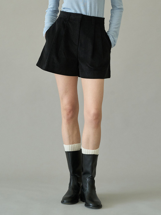 Corduroy short pants_black