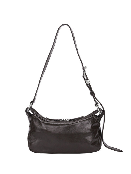 OUTPOCKET HOBO MINI_dark brown glossy plain