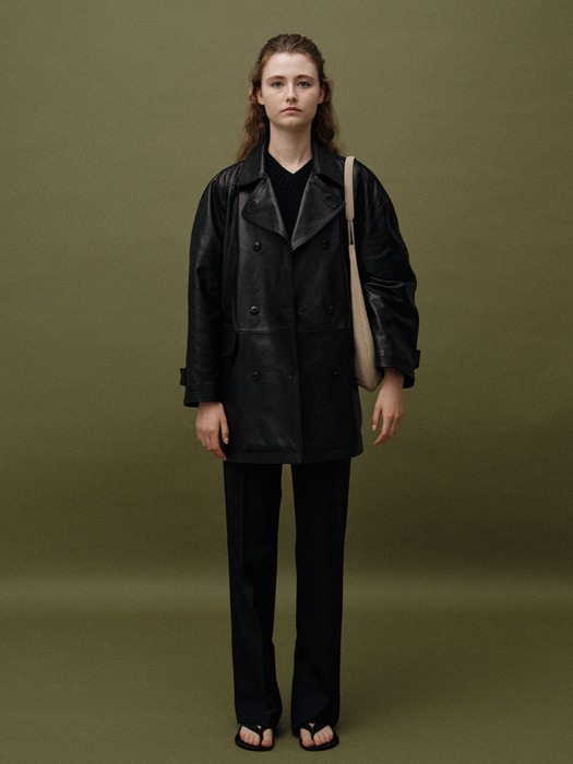 Vegetable leather pea coat (Black)