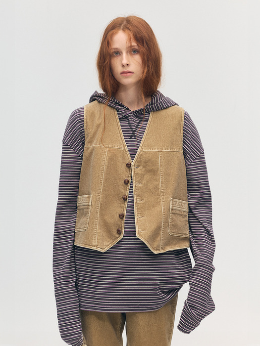 WASHED CORDUROY VEST_camel