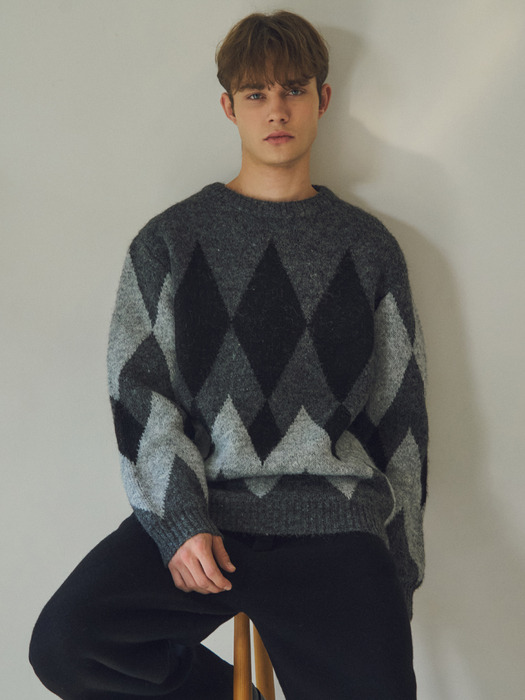 Always Argyle Hairy Wool Knit 3COLOR