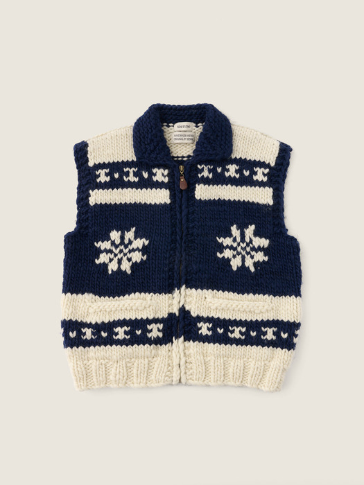 [3차] Deer Cowichan Pure Wool Vest (Navy)