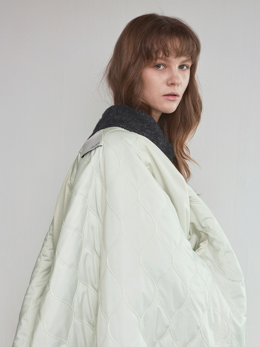 Volume Sleeve Oversized-Fit Quilting Coat _ Melange Grey