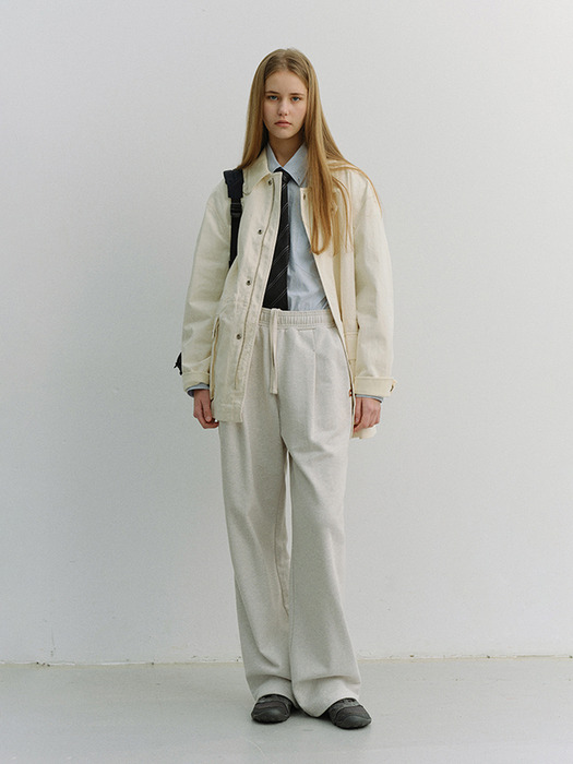 UNISEX LEATHER LOGO WIDE SWEAT PANTS OATMEAL MELANGE_M_UDPA6A102I1