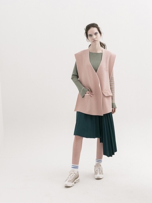 Oversized Knitted Vest Outer - PINK
