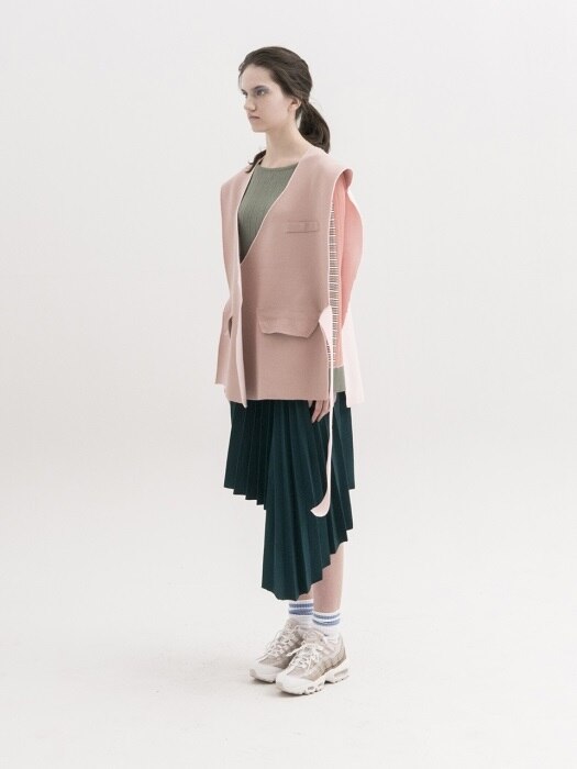 Oversized Knitted Vest Outer - PINK