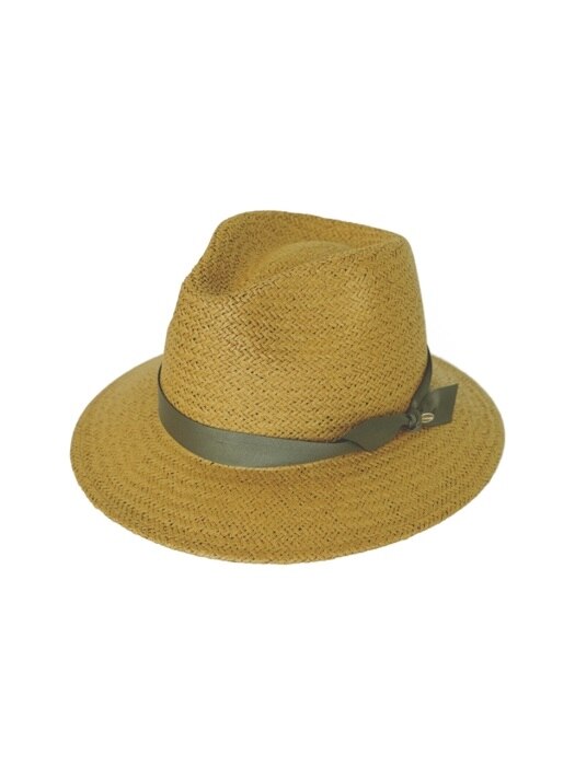 [UNISEX] basic mannish panama hat ocher (7 ribbon color)