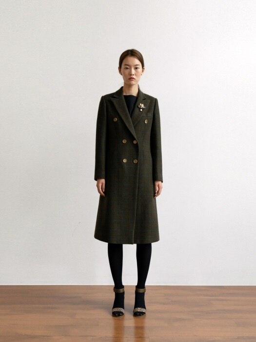 Wool Long Coat (Green check)