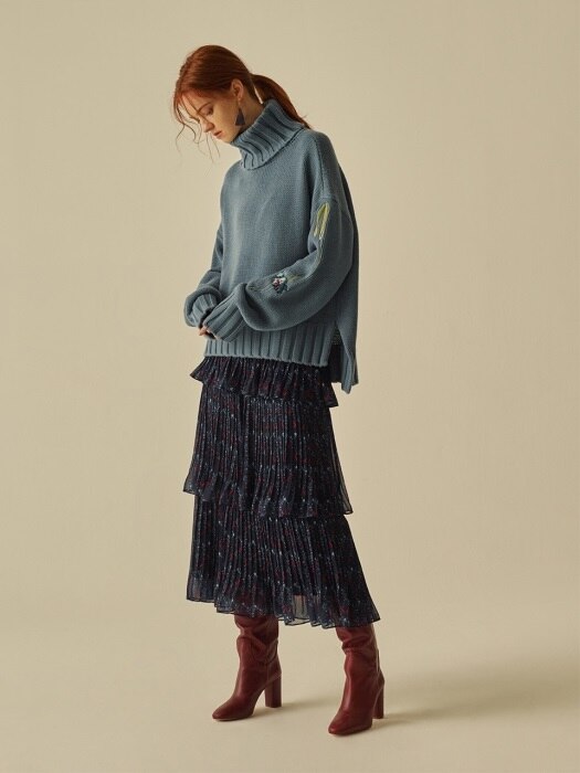 CAN CAN PLEATS PRINTING SKIRT_NAVY