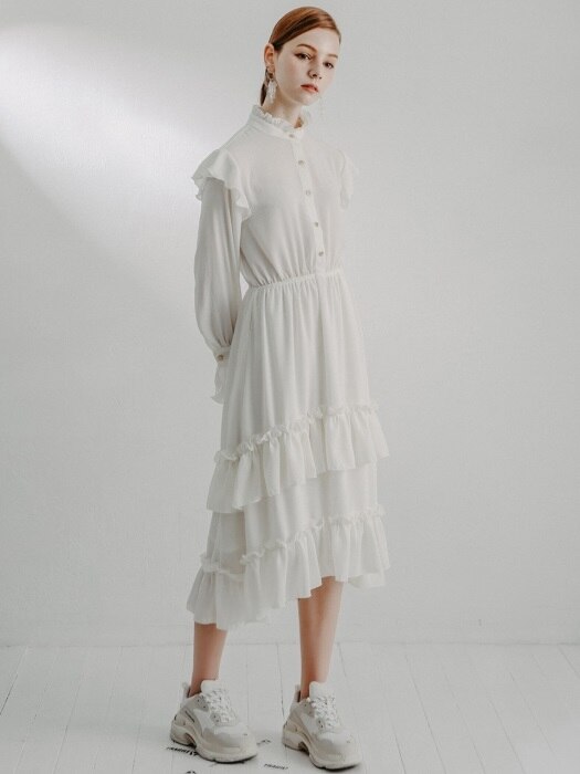 티어드 프릴 드레스(CREAM WHITE)
