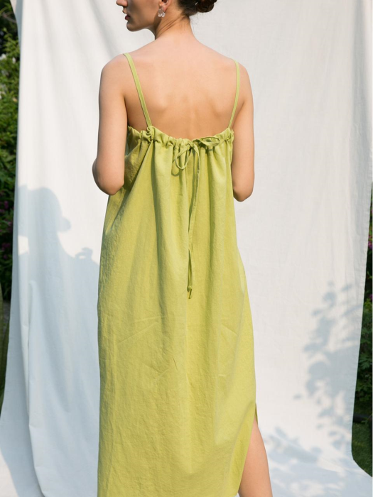 Linen String Dress - Lime