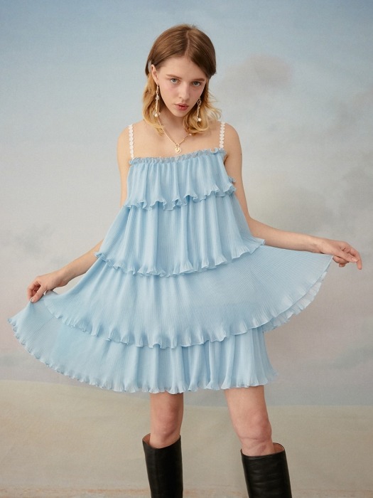 Pleats layered dress (Blue)