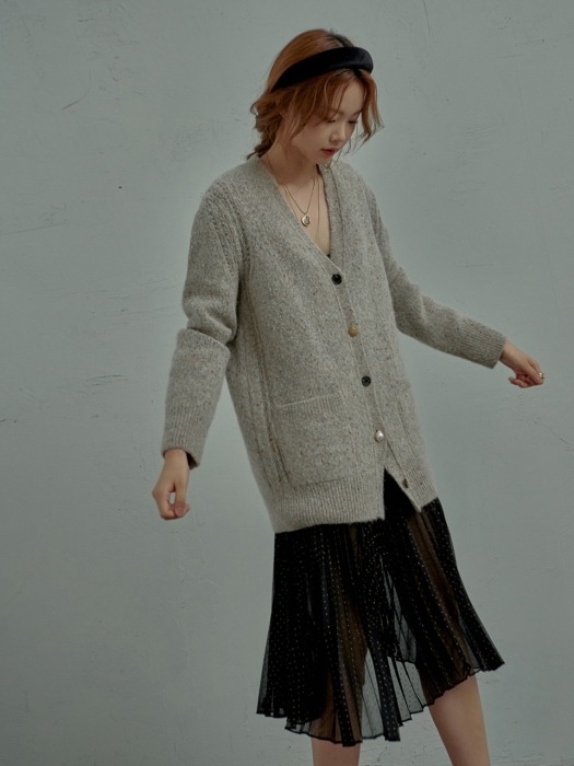 Volumed Sleeve Crafted Button Mohair Cardigan Oatmeal