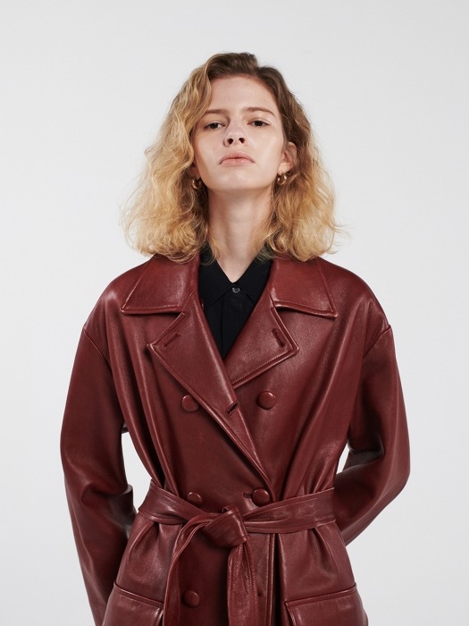 VEGETABLE LAMBSKIN LEATHER COAT BURGUNDY