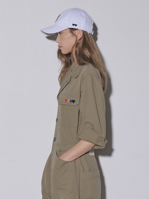 Khaki Slogan Printed Herringbone Jumpsuit